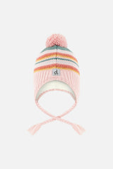 Baby Winter Peruvian Knit Hat with Pompom Pink and Green Jacquard