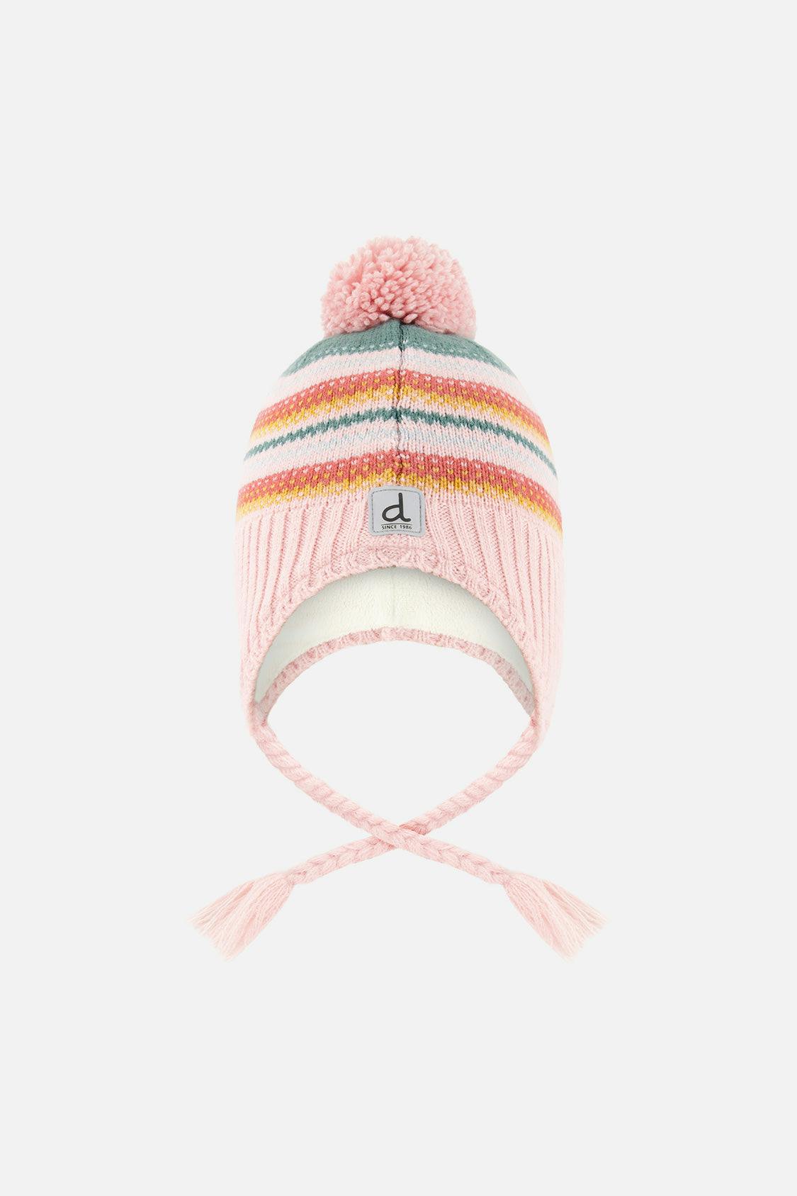 Baby Winter Peruvian Knit Hat with Pompom Pink and Green Jacquard