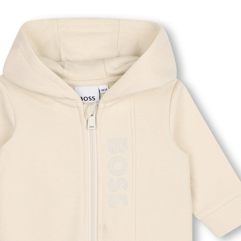 Beige Logo Baby Hooded Onesie