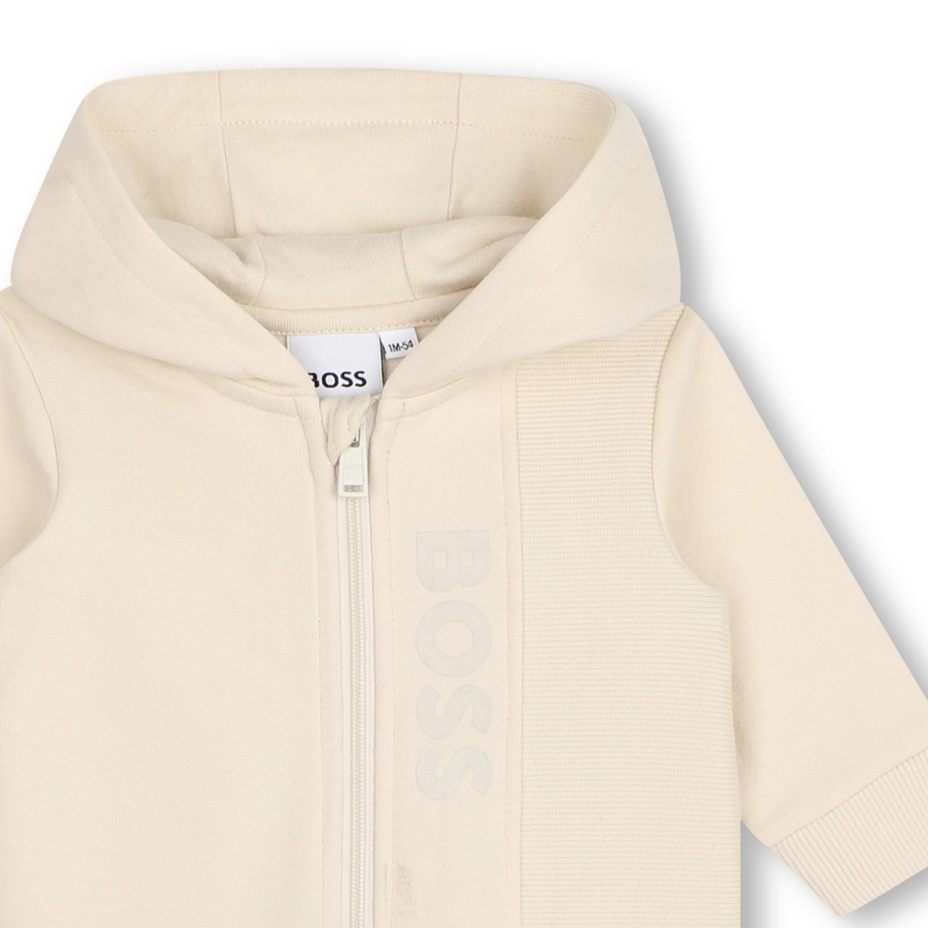 Beige Logo Baby Hooded Onesie