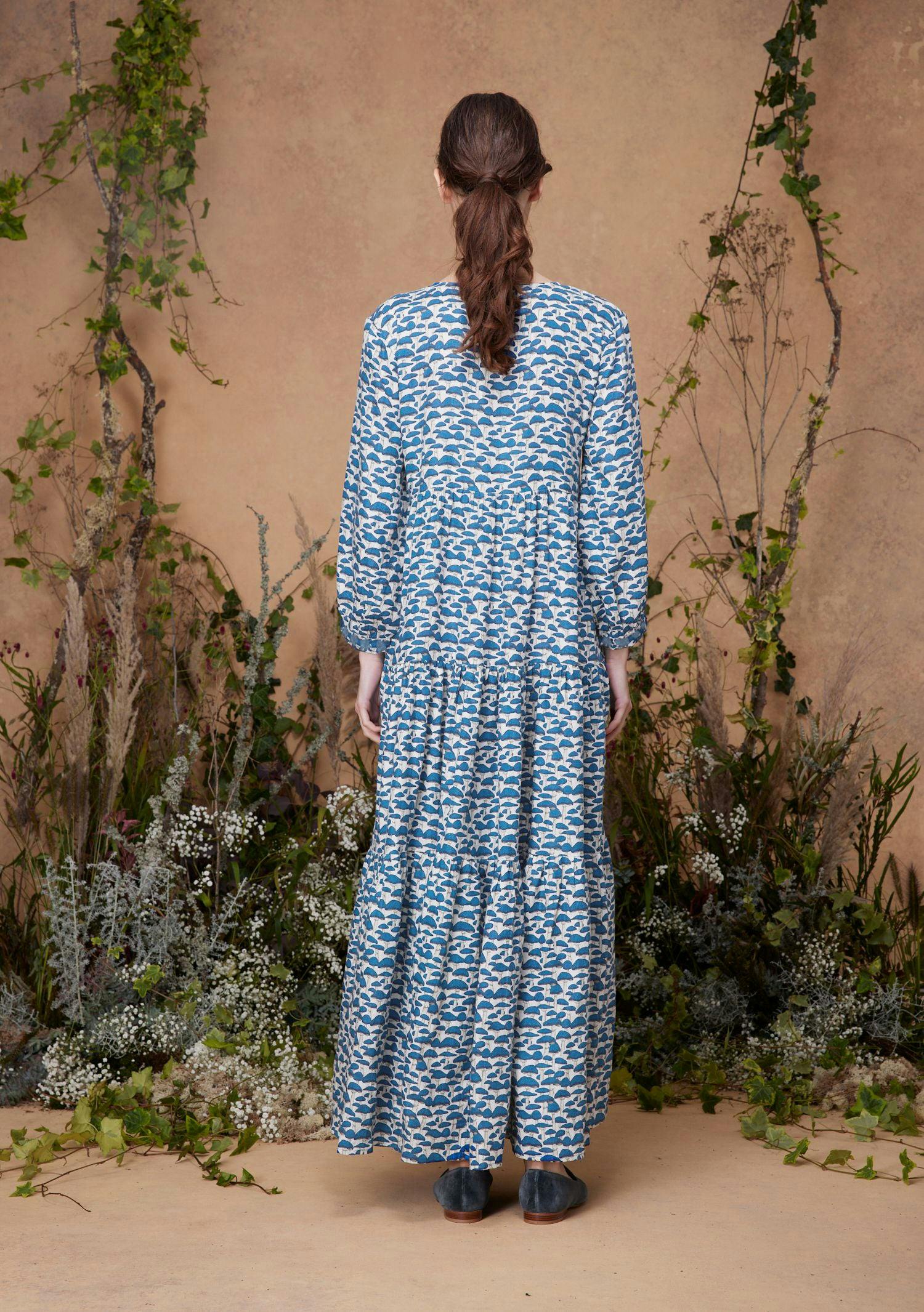 Frangipani Dress Blue Mushroom
