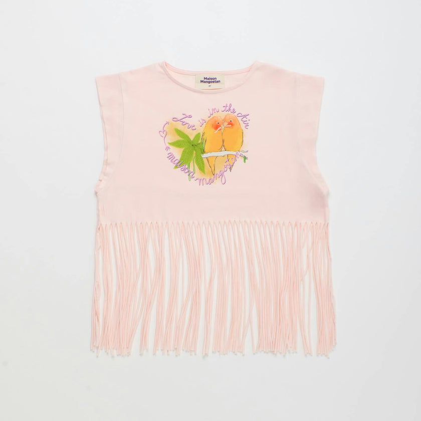 BIRDS FRINGE TOP BLUSH