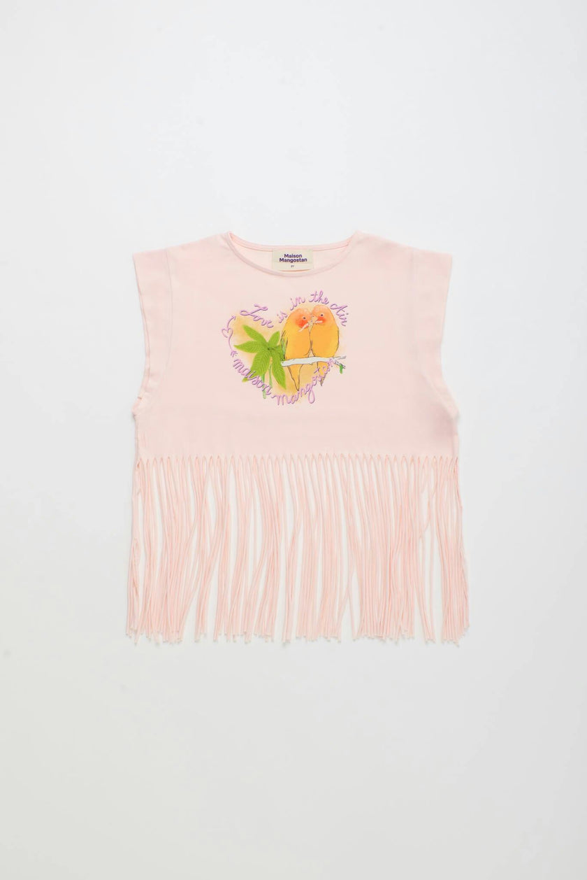 BIRDS FRINGE TOP BLUSH