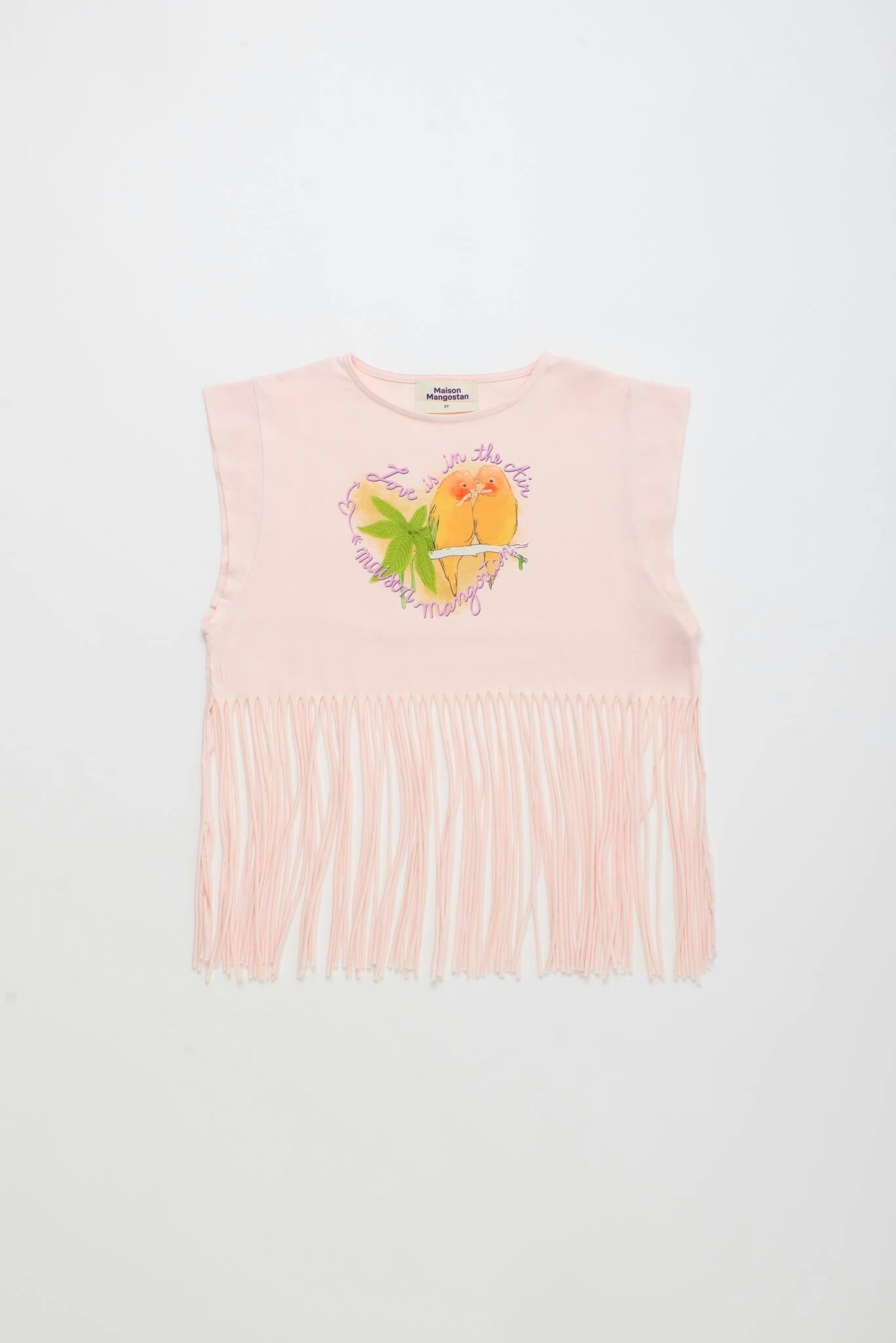 BIRDS FRINGE TOP BLUSH