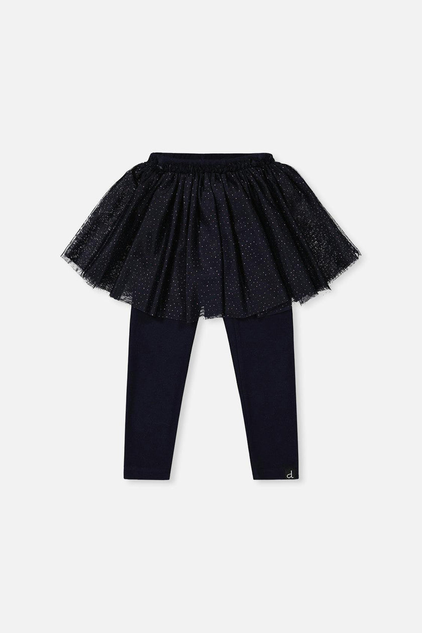Leggings With Integrated Tulle Skirt Dark Blue