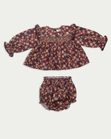 Ellie Baby Dress & Bloomer Set - Garden Flowers Plum