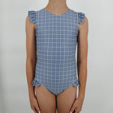 girls newport navy gingham ruffle cap sleeve one piece