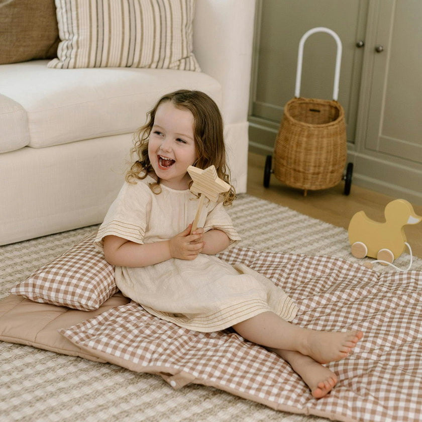 Organic Portable Bedding Set- Brown Gingham