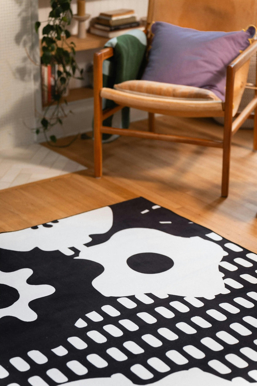 Black and White Abstract Floral Rug by Becca Franks