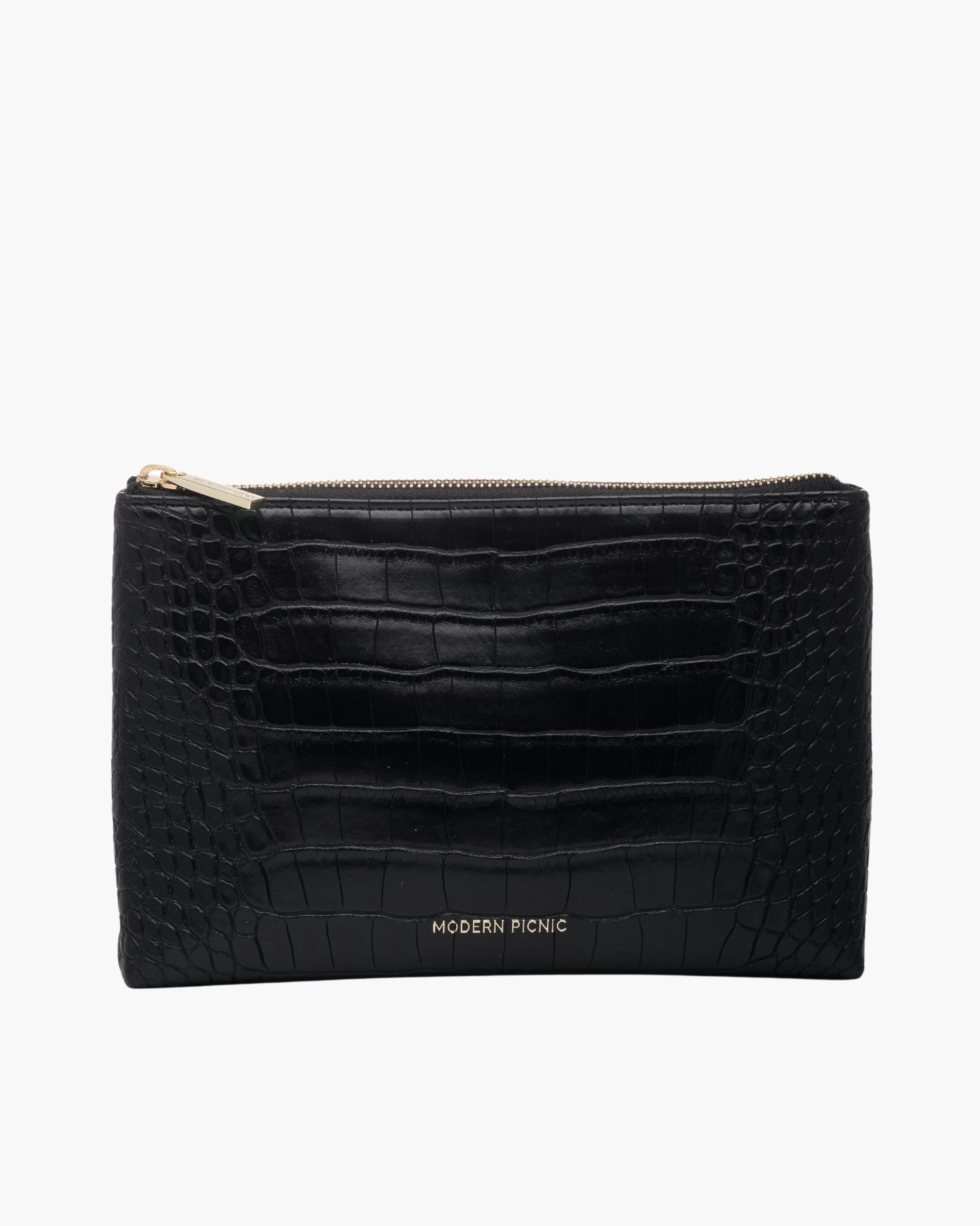 Insulated Small Snack Pouch, Black Croc
