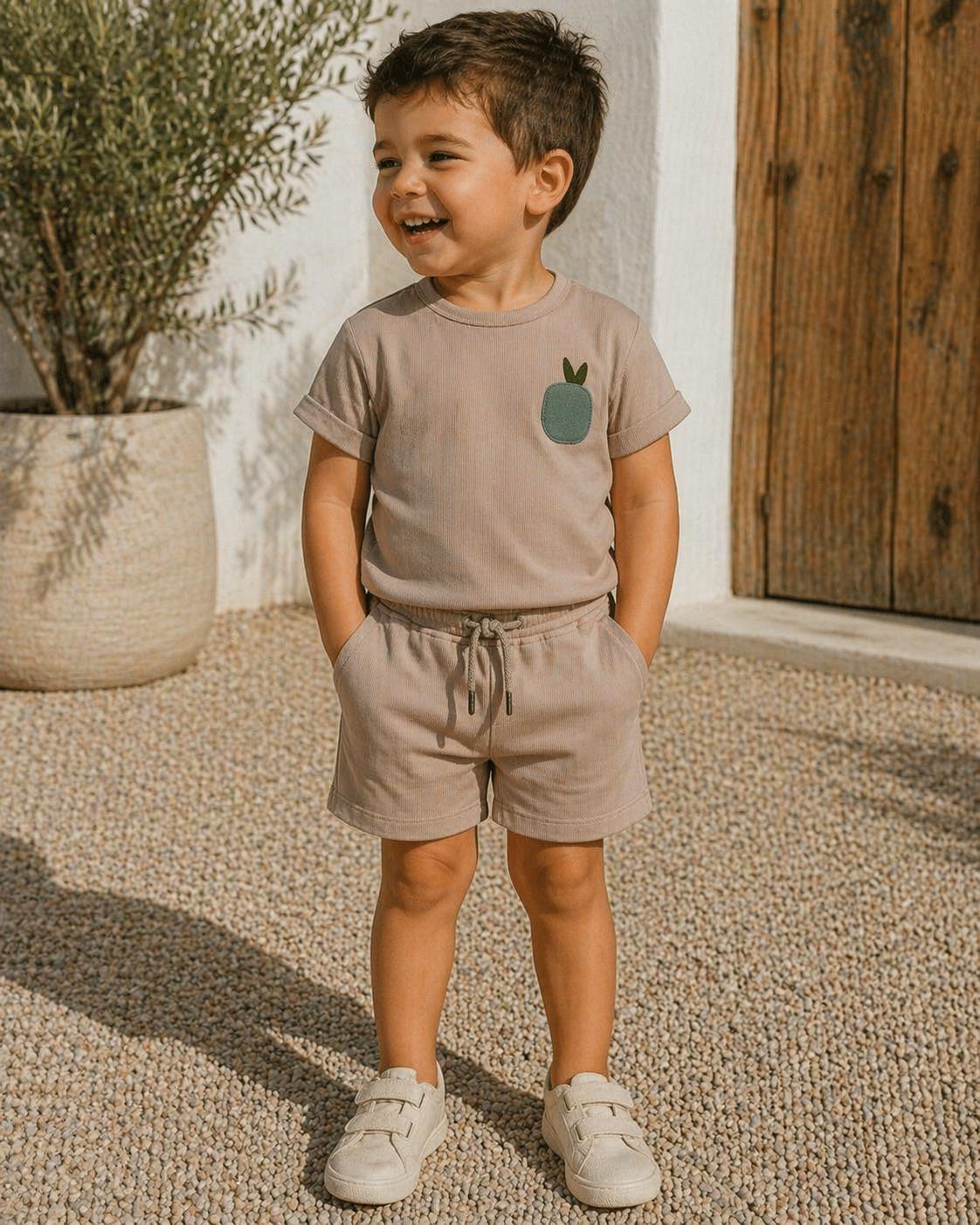 Boys Ribbed Berry Applique Tee & Short Set