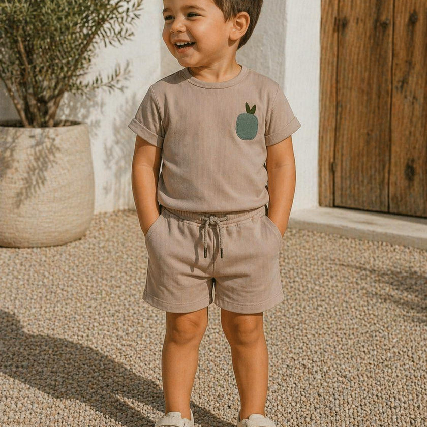 Boys Ribbed Berry Applique Tee & Short Set