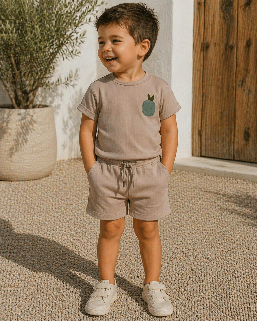 Boys Ribbed Berry Applique Tee & Short Set