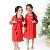 Ribbon Red - Knit Flame Resistant Long Sleeve Gown with Peter Pan Collar