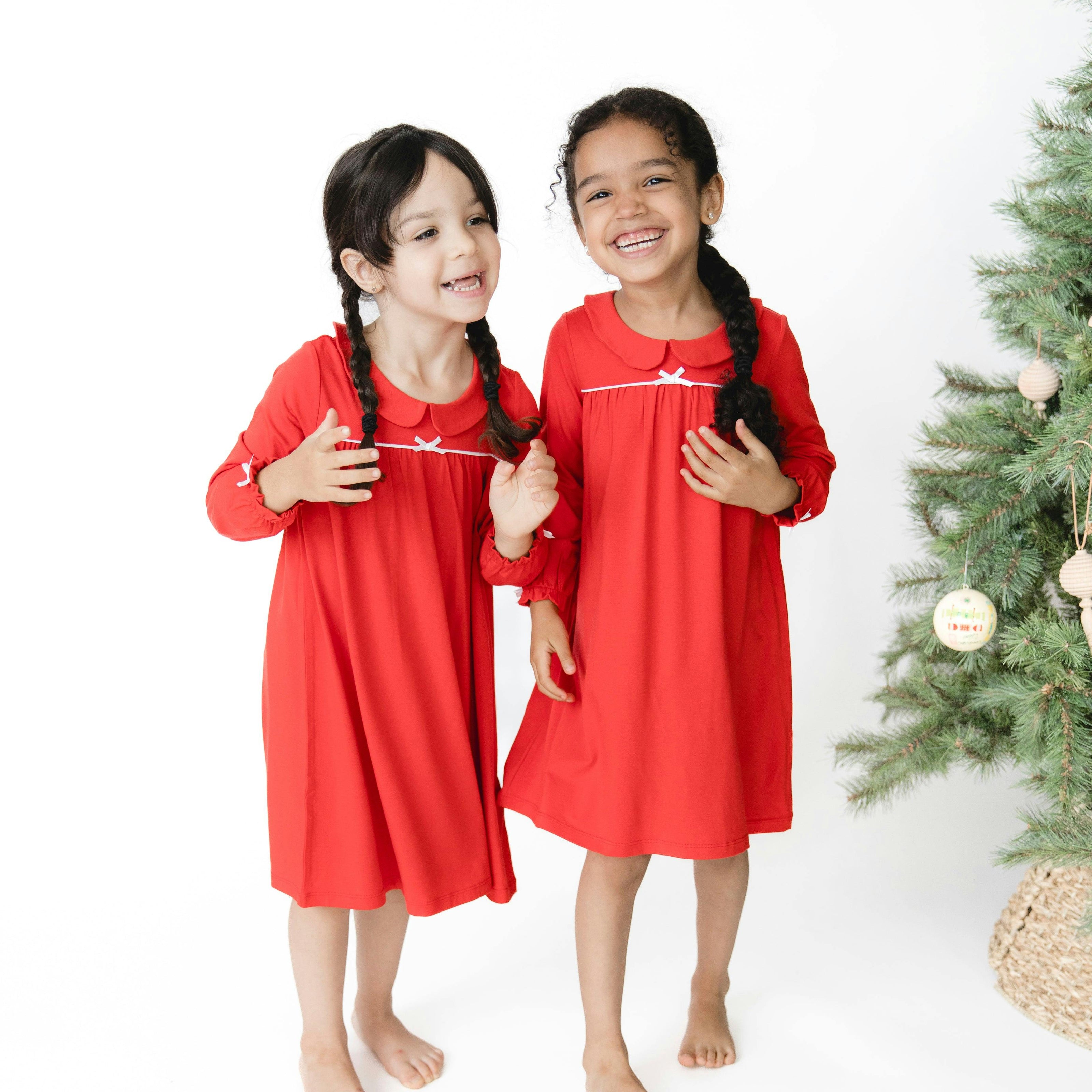 Ribbon Red - Knit Flame Resistant Long Sleeve Gown with Peter Pan Collar