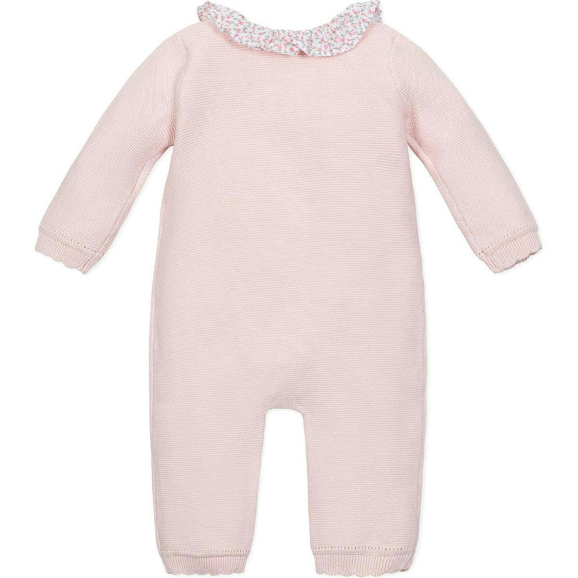 Organic Ruffle Collar Button Front Sweater Romper, Pink