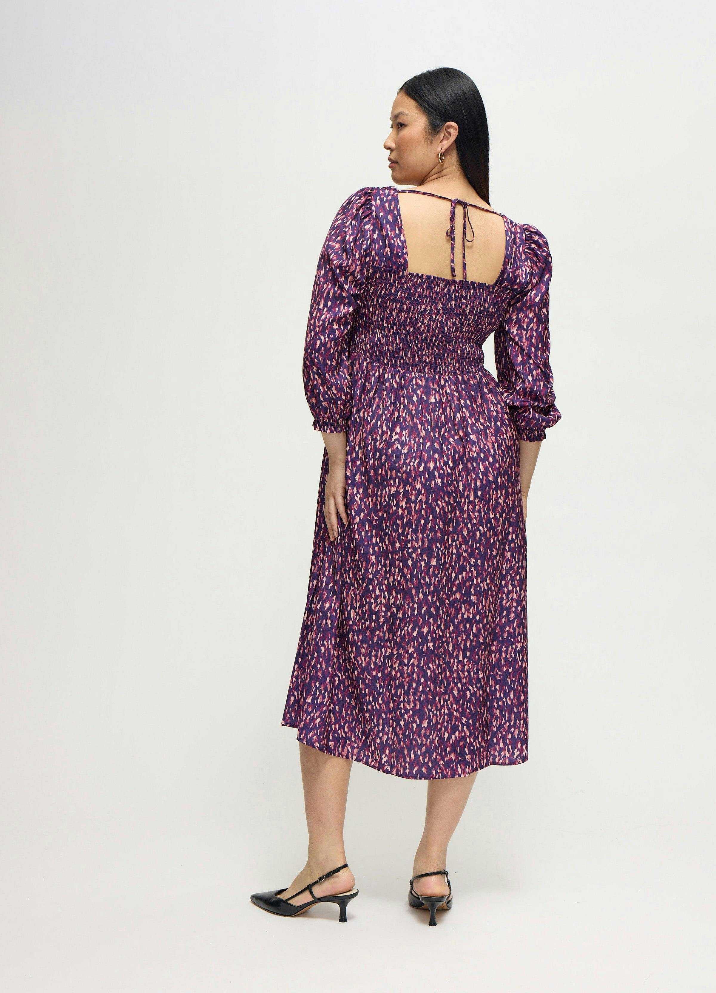 Smocked Sateen Maternity and Nursing Midi Dress