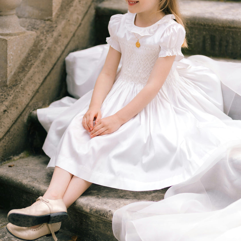 Colombe White Silk Ceremony Girl Dress