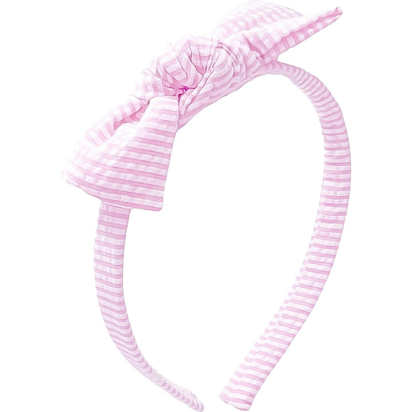 Seersucker Bow Headband in Pink/White