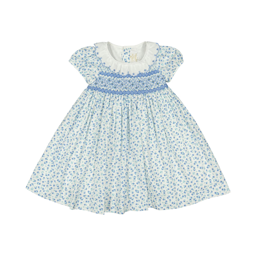 Isadora Floral Blue Short Puff Empire Dress
