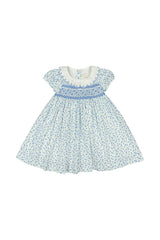 Isadora Floral Blue Short Puff Empire Dress