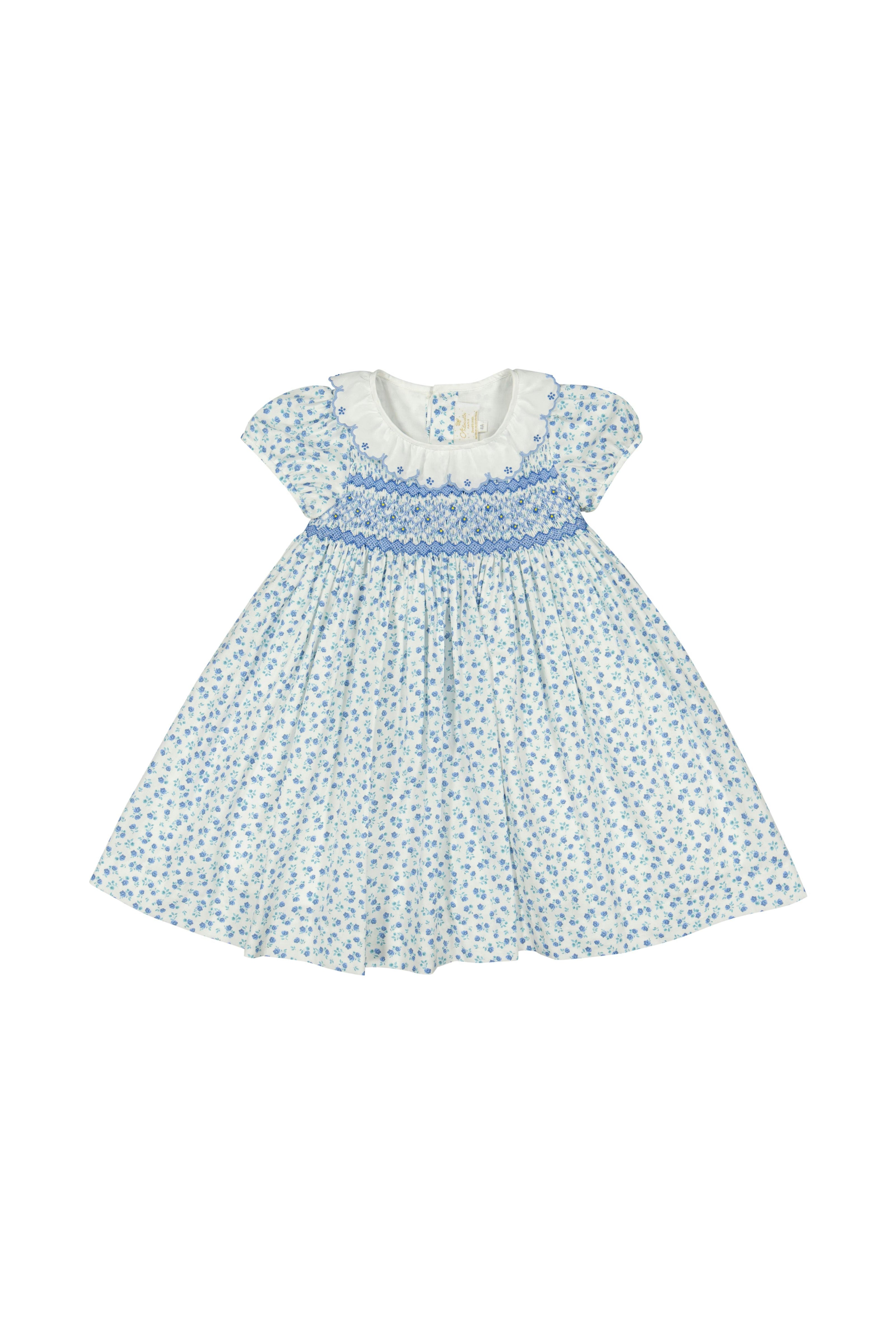 Isadora Floral Blue Short Puff Empire Dress