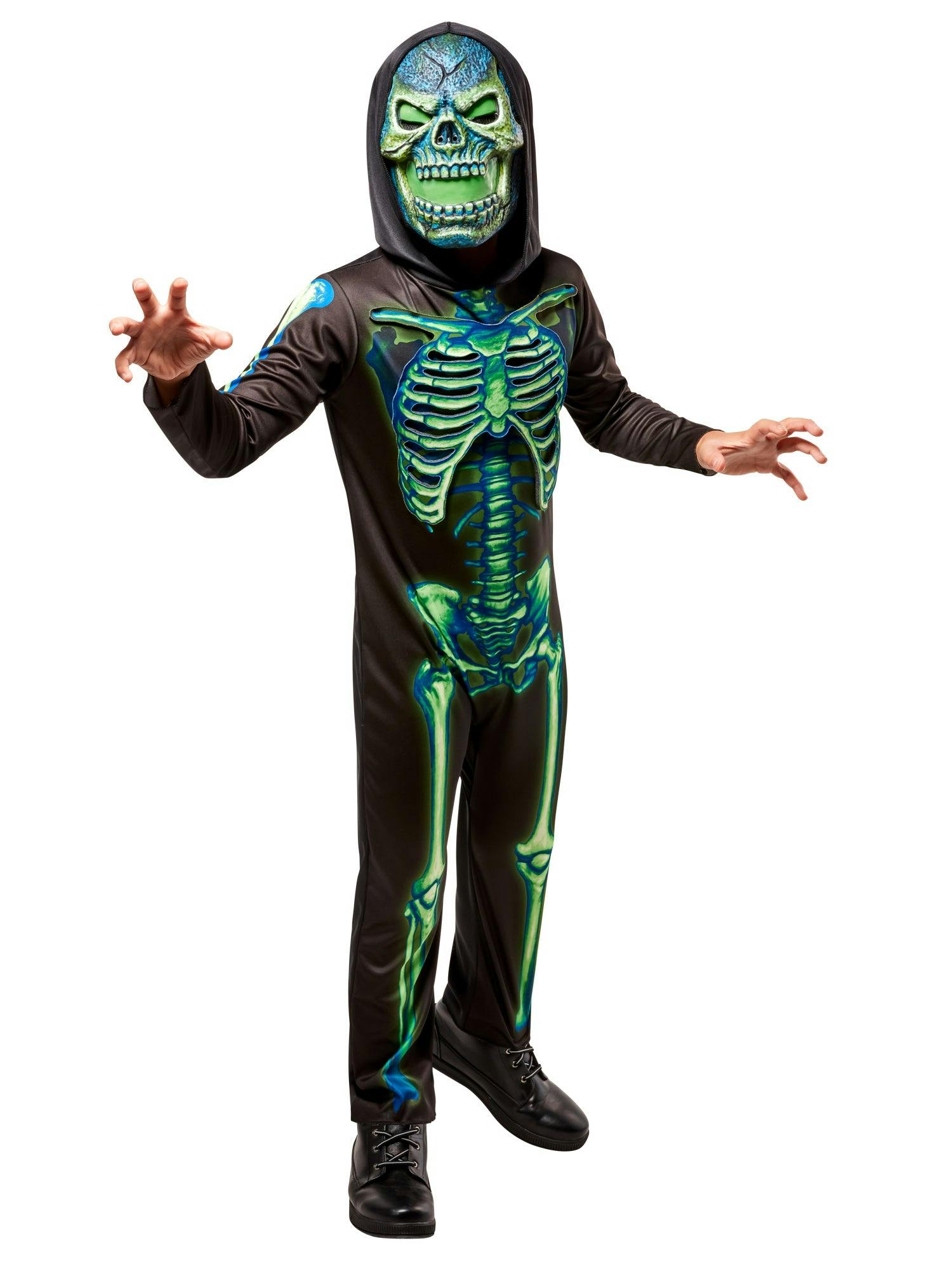 Boys' Neon Skeleton Costume with Light Up Mask