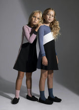 Tricolor French Terry Long Sleeve Dress