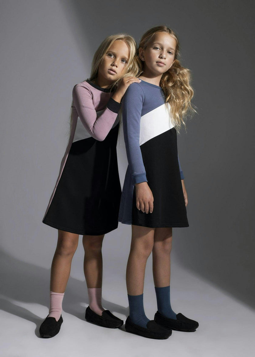Tricolor French Terry Long Sleeve Dress