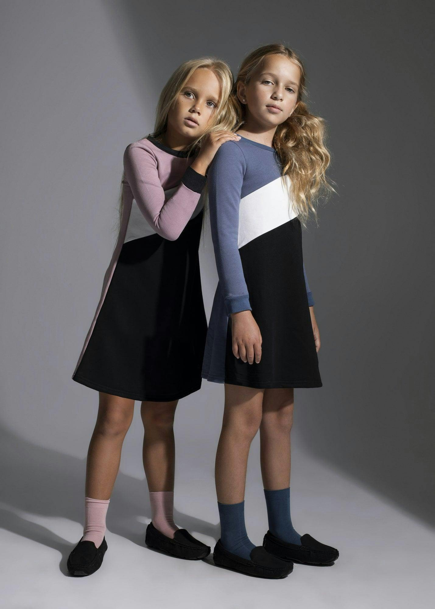 Tricolor French Terry Long Sleeve Dress