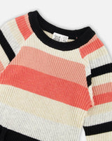 Striped Knit Dress Beige Black and Pink