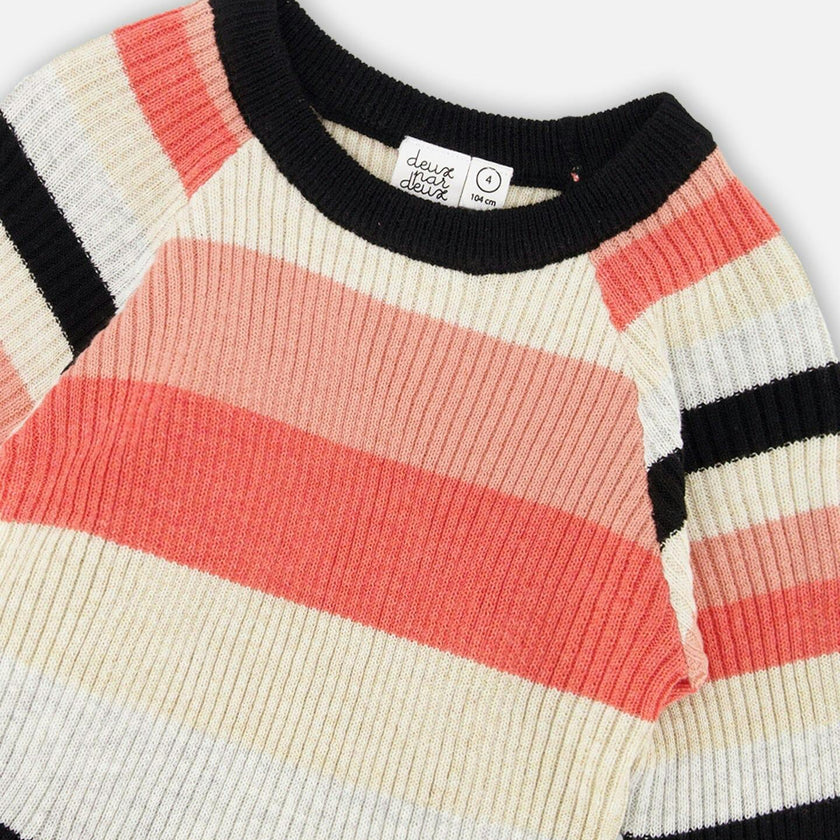 Striped Knit Dress Beige Black and Pink