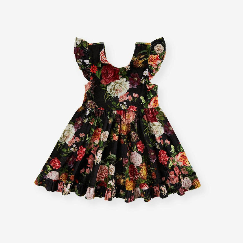 Posh Botanica Velour Bow Back Ruffled Dress