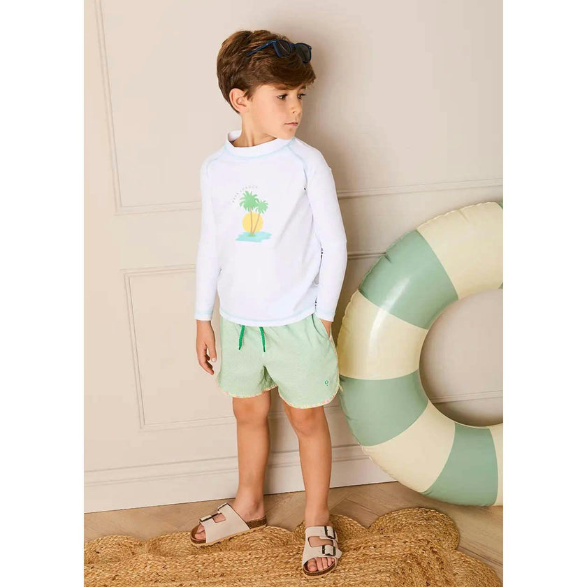Striped Annie Apple Trim Detail Swim Shorts in Green (12mths- 10yrs)