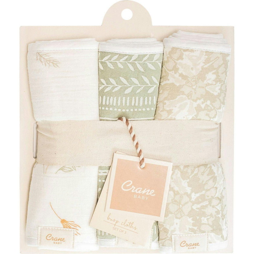 Willow 3-pc. Newborn Burp Cloth Set (Neutral Leaf)