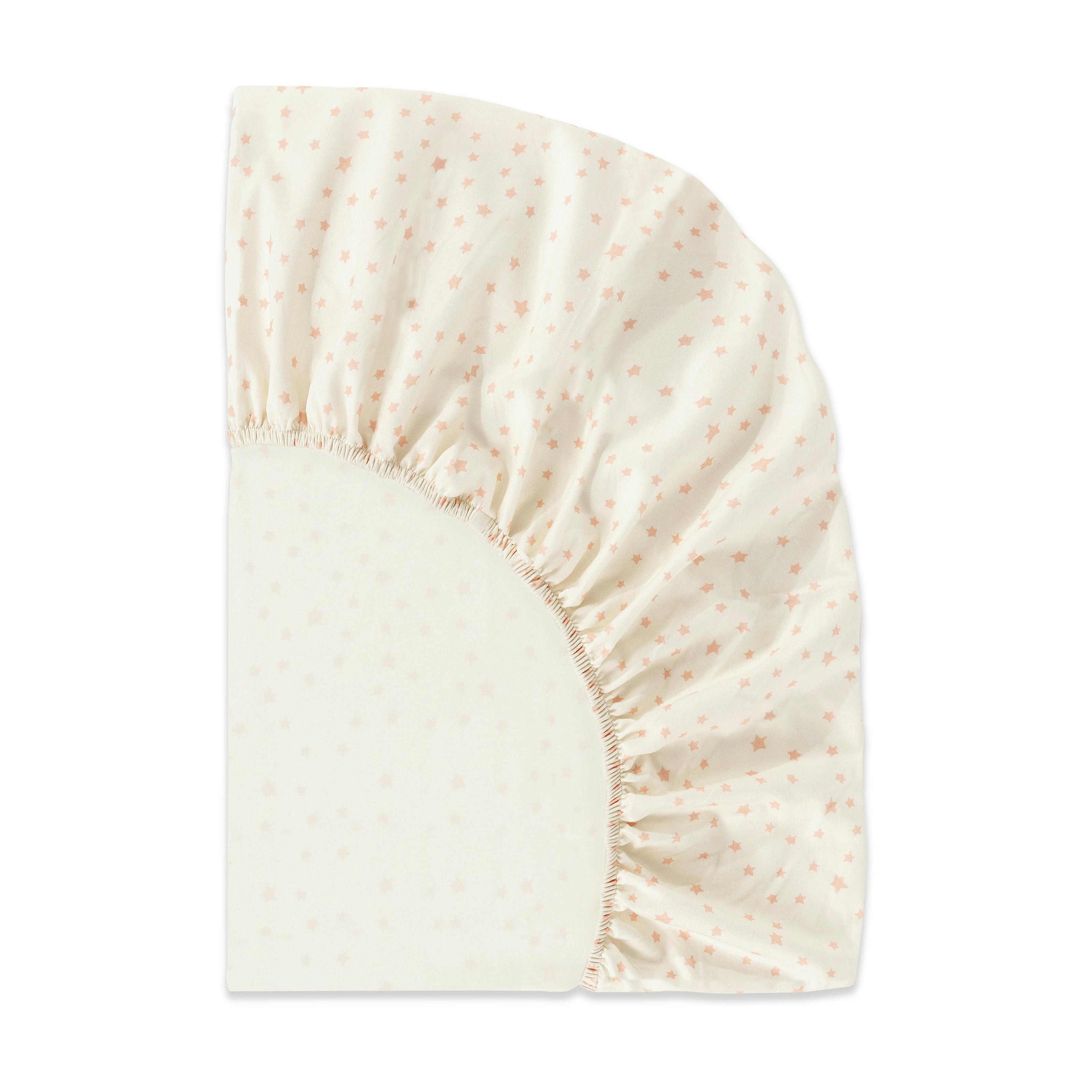 Mini Crib Sheet in GOTS Certified Organic Brushed Cotton in Ivory with Dusty Rose Stars