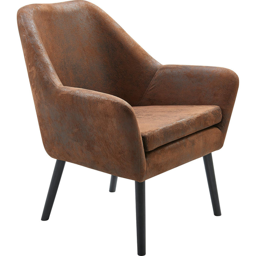 Divano Armchair with Aged Fabric and Solid Wood Legs