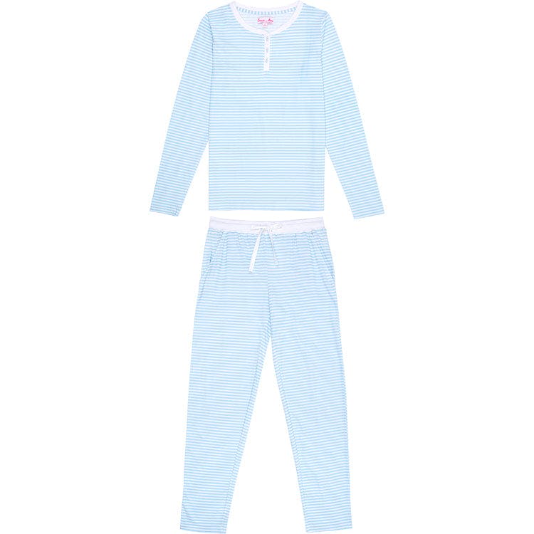 Women's Sky Blue Jersey Long PJ Set - Organic Stretch Cotton