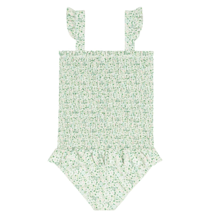 girls sea marsh floral ruffle smocked one piece