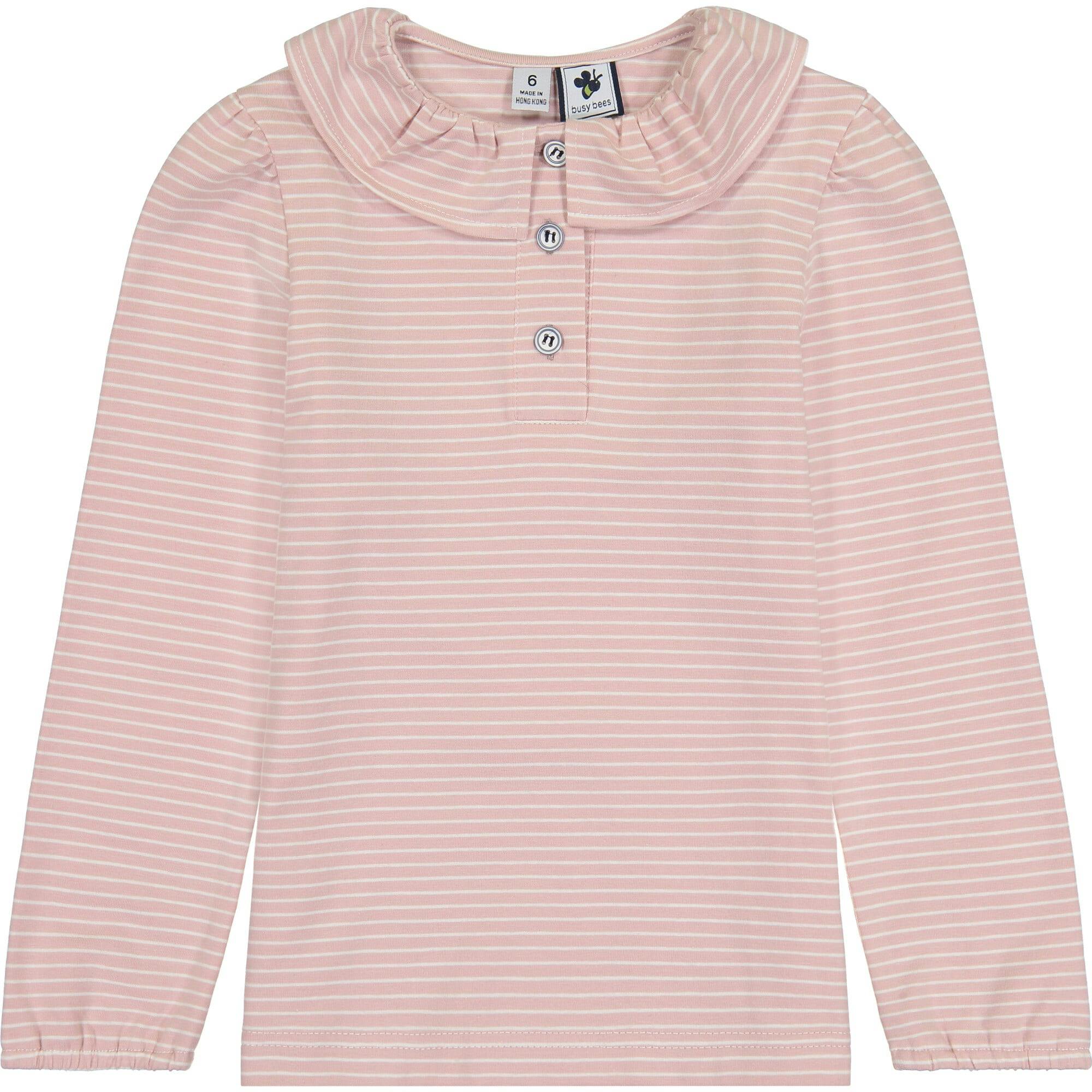 Eliza Ruffle Knit Long Sleeve Polo, Stripes