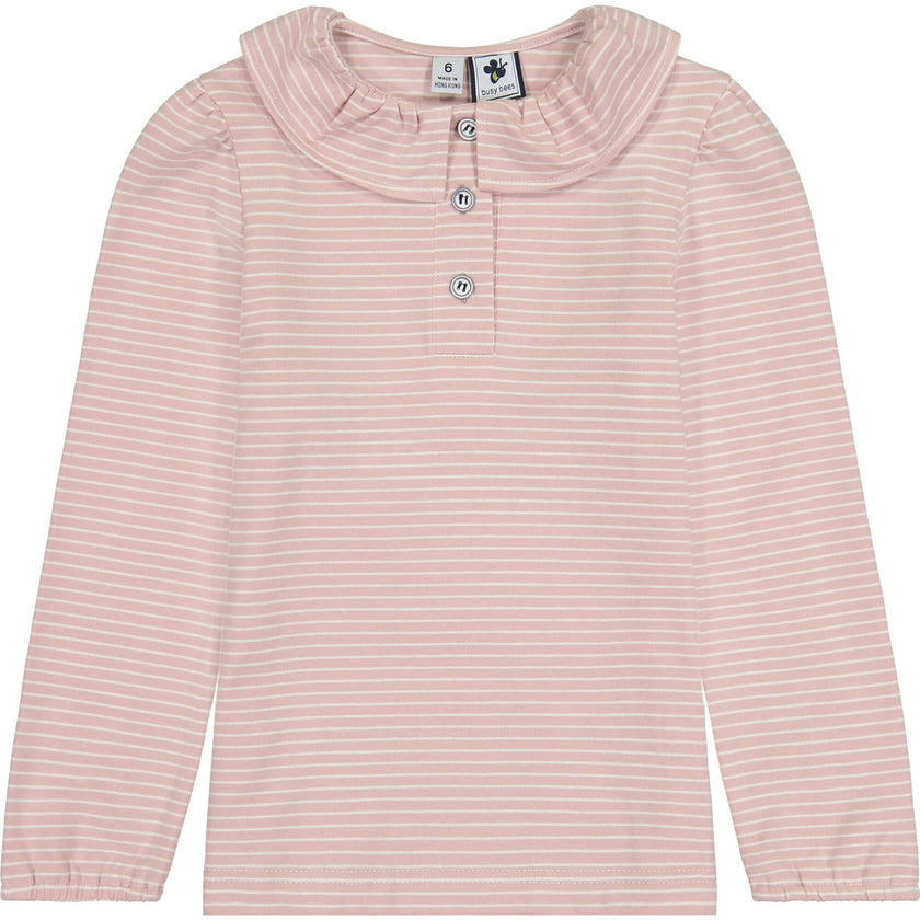 Eliza Ruffle Knit Long Sleeve Polo, Stripes