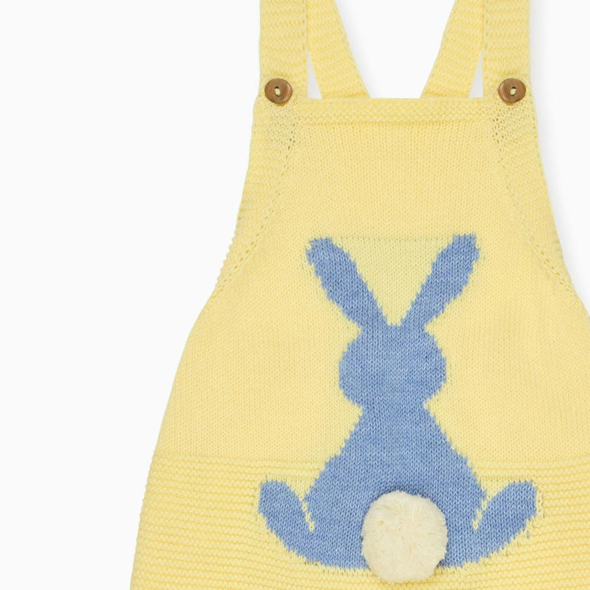 Lemon Crispa Cotton Bunny Baby Knitted Dungarees
