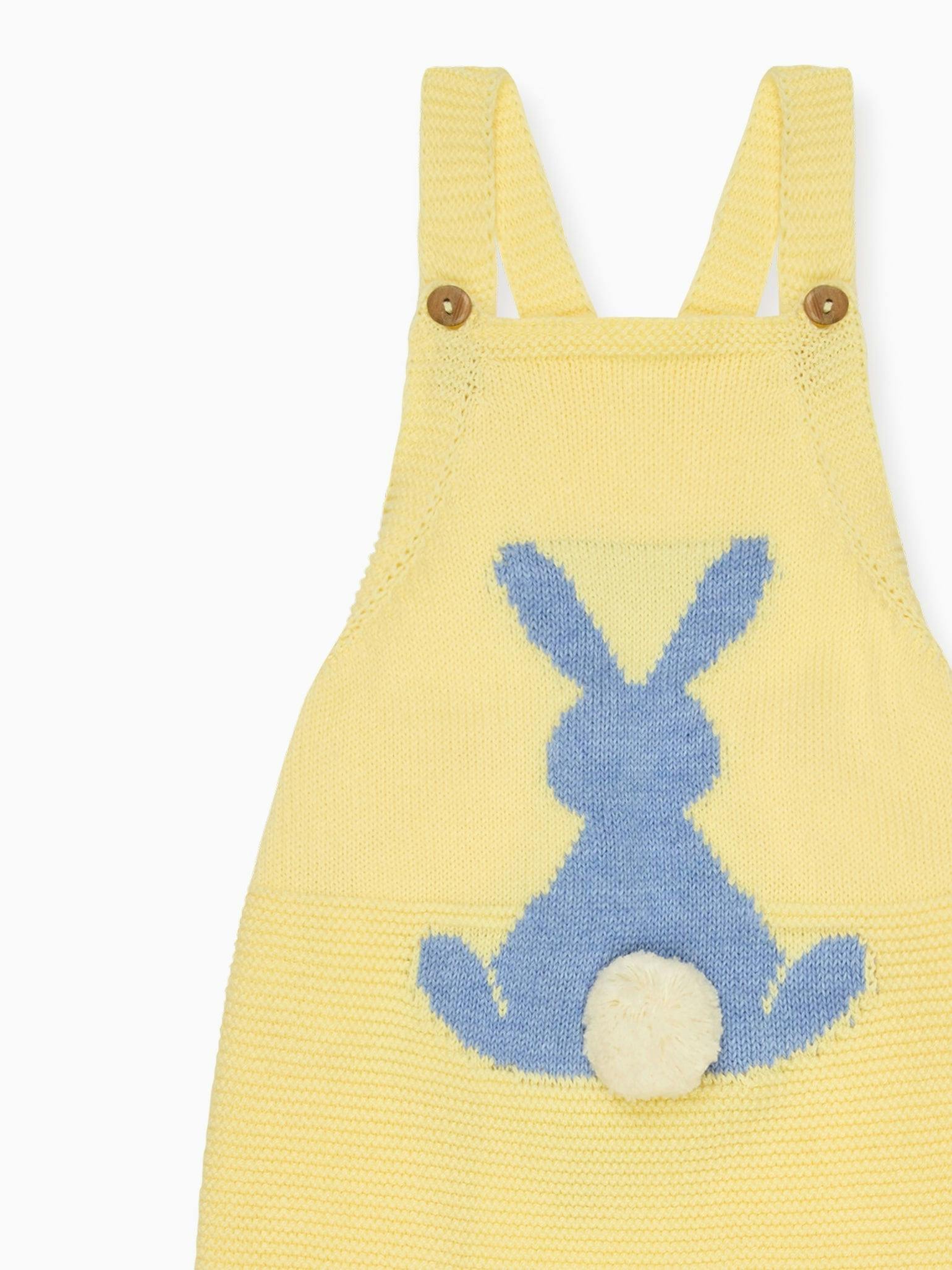 Lemon Crispa Cotton Bunny Baby Knitted Dungarees