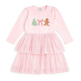 Gingerbread Embroidered Christmas Long Sleeve Tutu Dress
