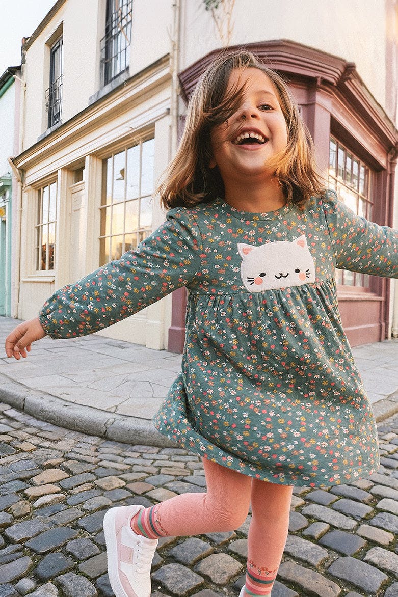 Organic Cotton Printed Dress Green Floral Print