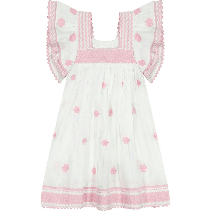 Serena Girl's Tassel Dress White Pink Frangipani, Pink