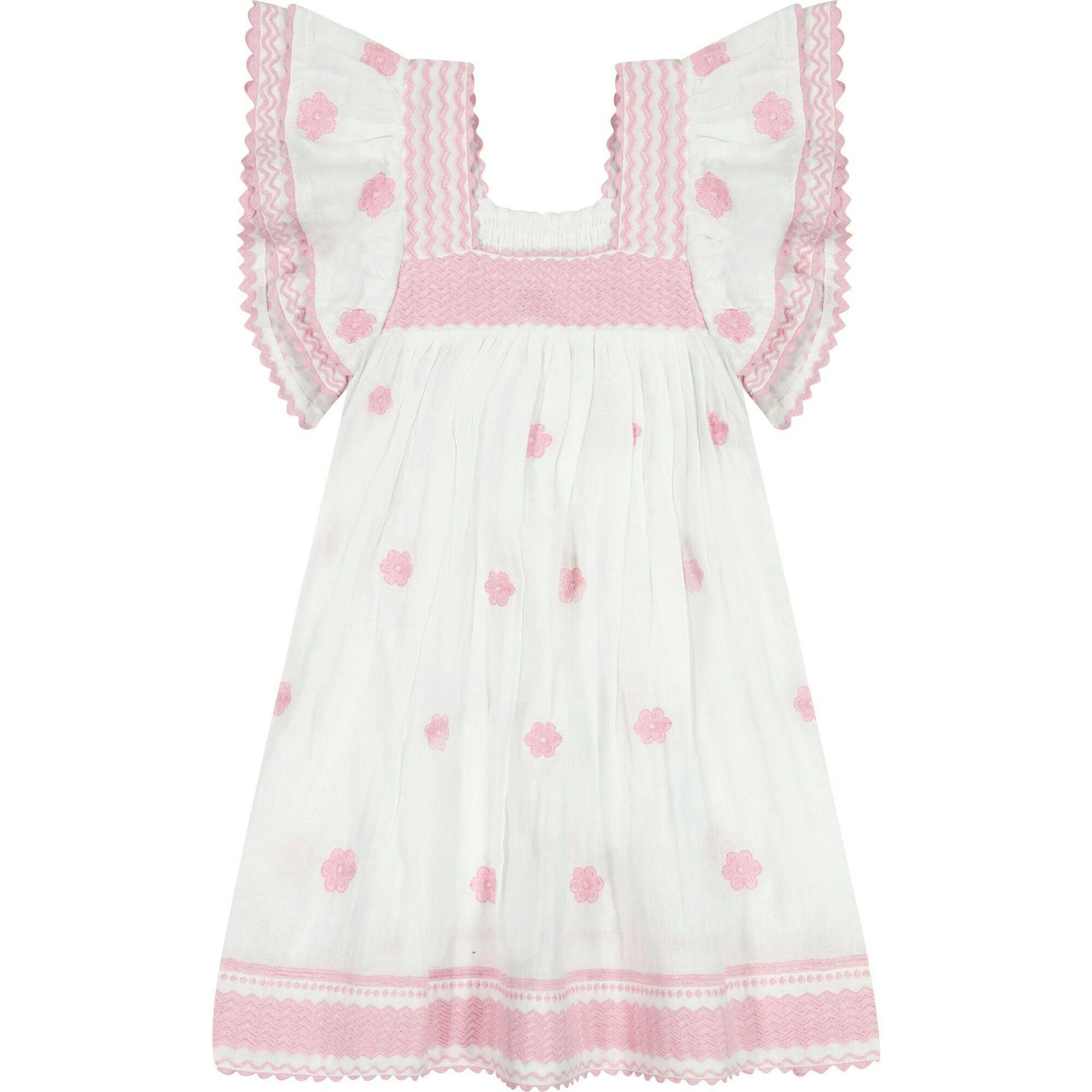Serena Girl's Tassel Dress White Pink Frangipani, Pink