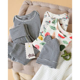 Stripe Lap Shoulder Long Sleeve Top Set, Black