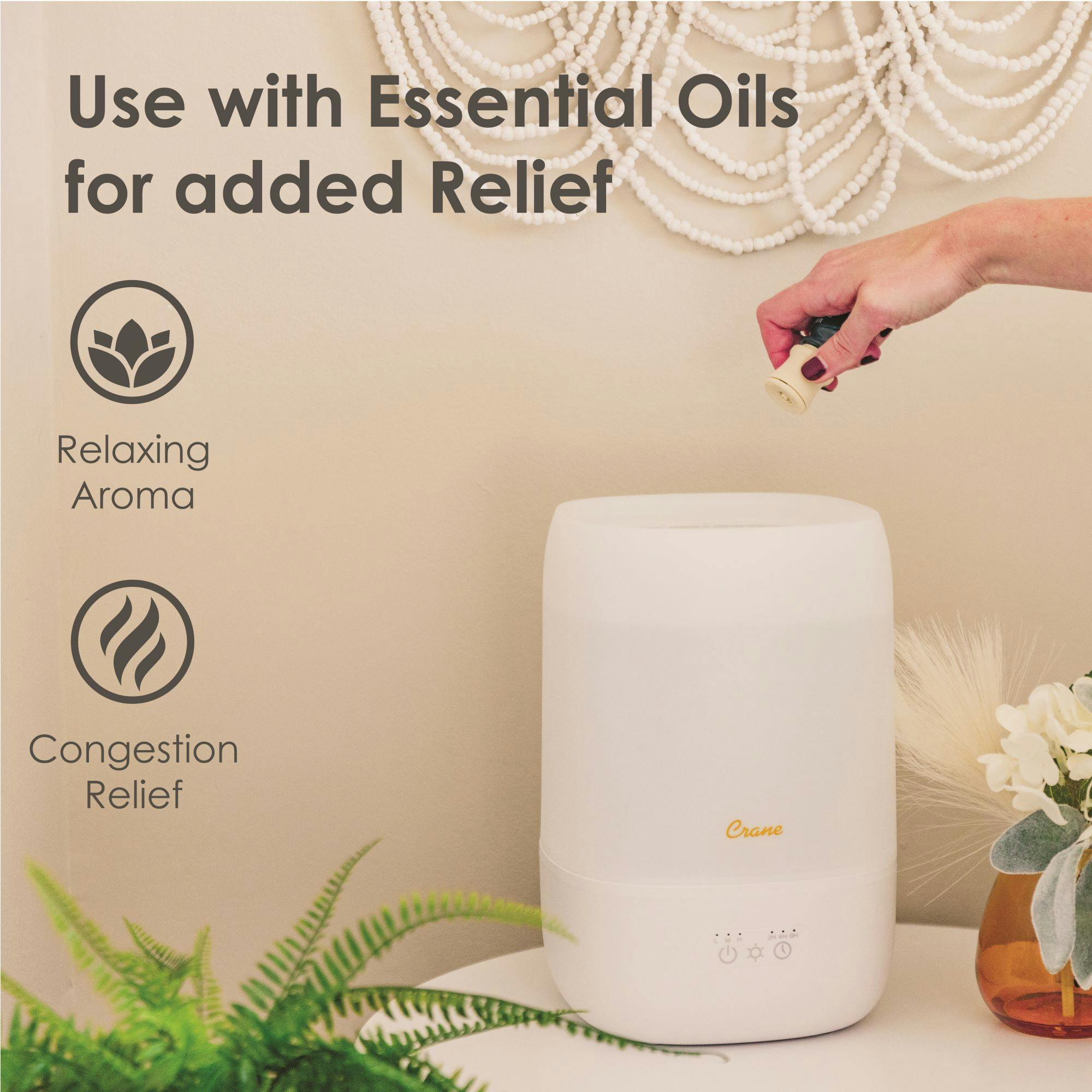 Top Fill Cool Mist Humidifier, 1 Gallon with Sleep Support Light & Essential Oil Tray