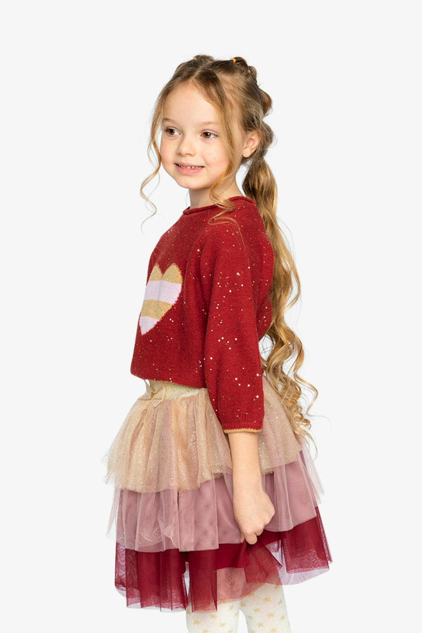 3/4 Sleeve Knitted Sweater Red
